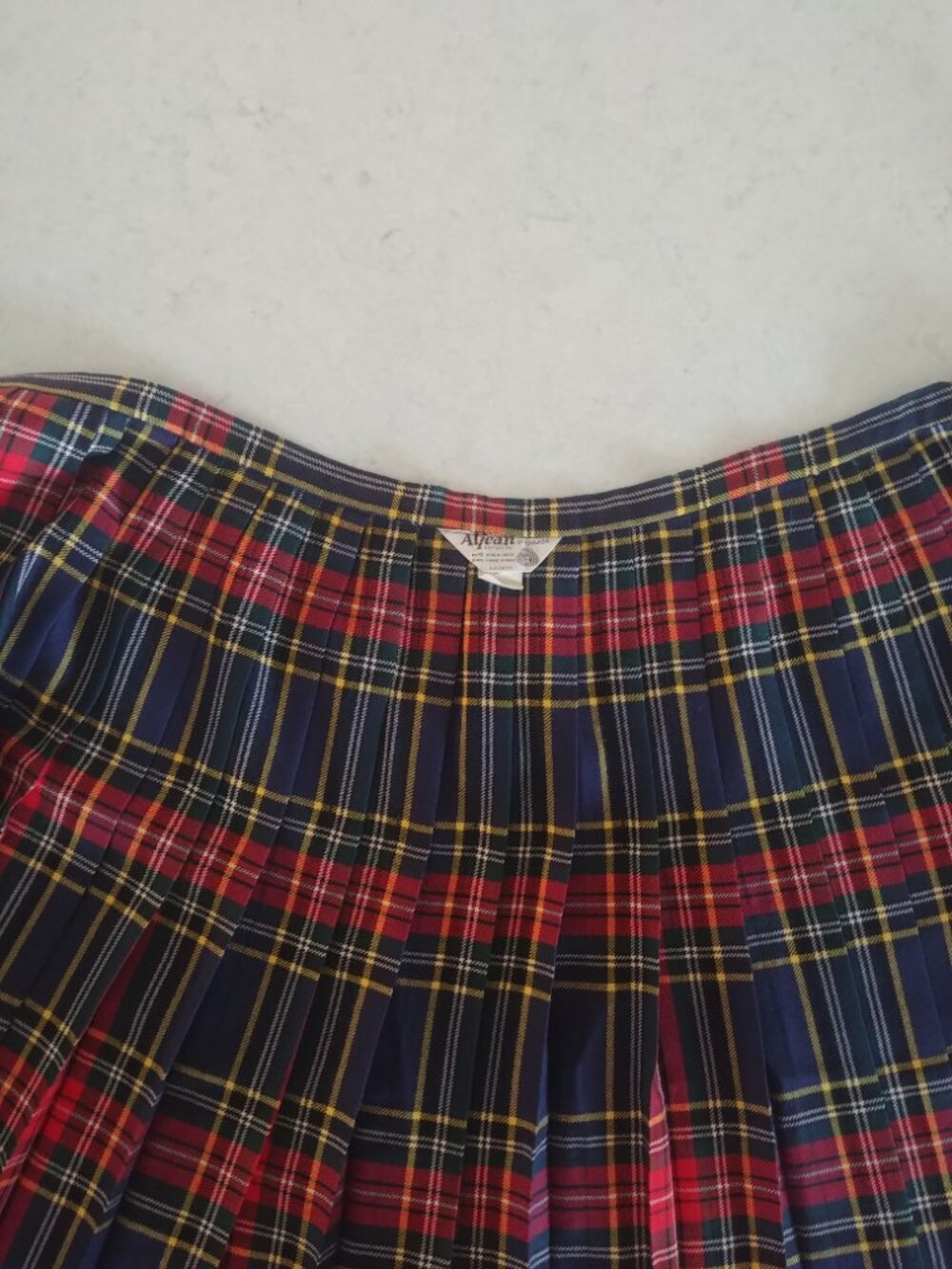 Vintage 100% pure virgin wool Aljean Canada red blue plaid kilt midi skirt M - Picture 8 of 16